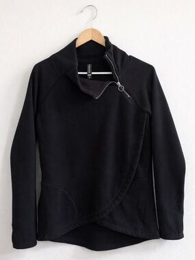 Athleta Black Asymmetrical Zip Fleece Pullover Jacket XS | Cozy Athleisure